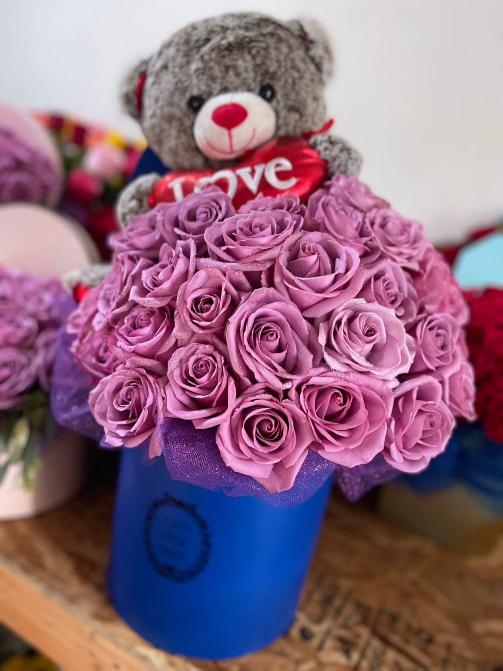 Rose Box with Plush by Divine Flowers Gifts