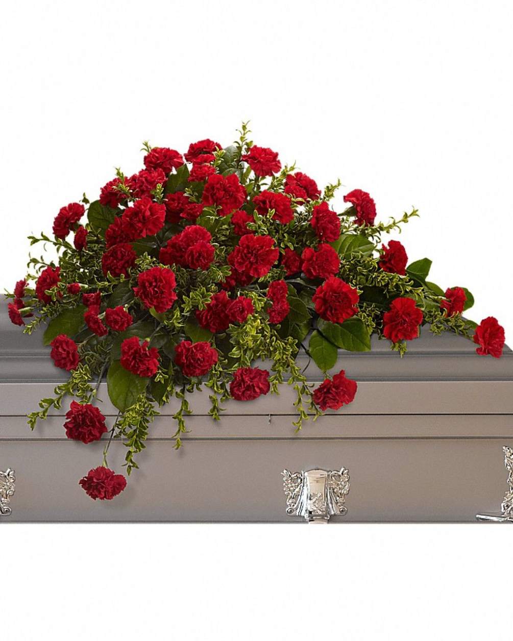 All Carnation casket spray. Can be made in Red, Pink, White, Yellow