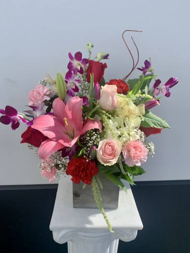 5’ squared wooden box w/ assorted 