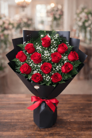 One Dozen Long Stem Roses Bouquet