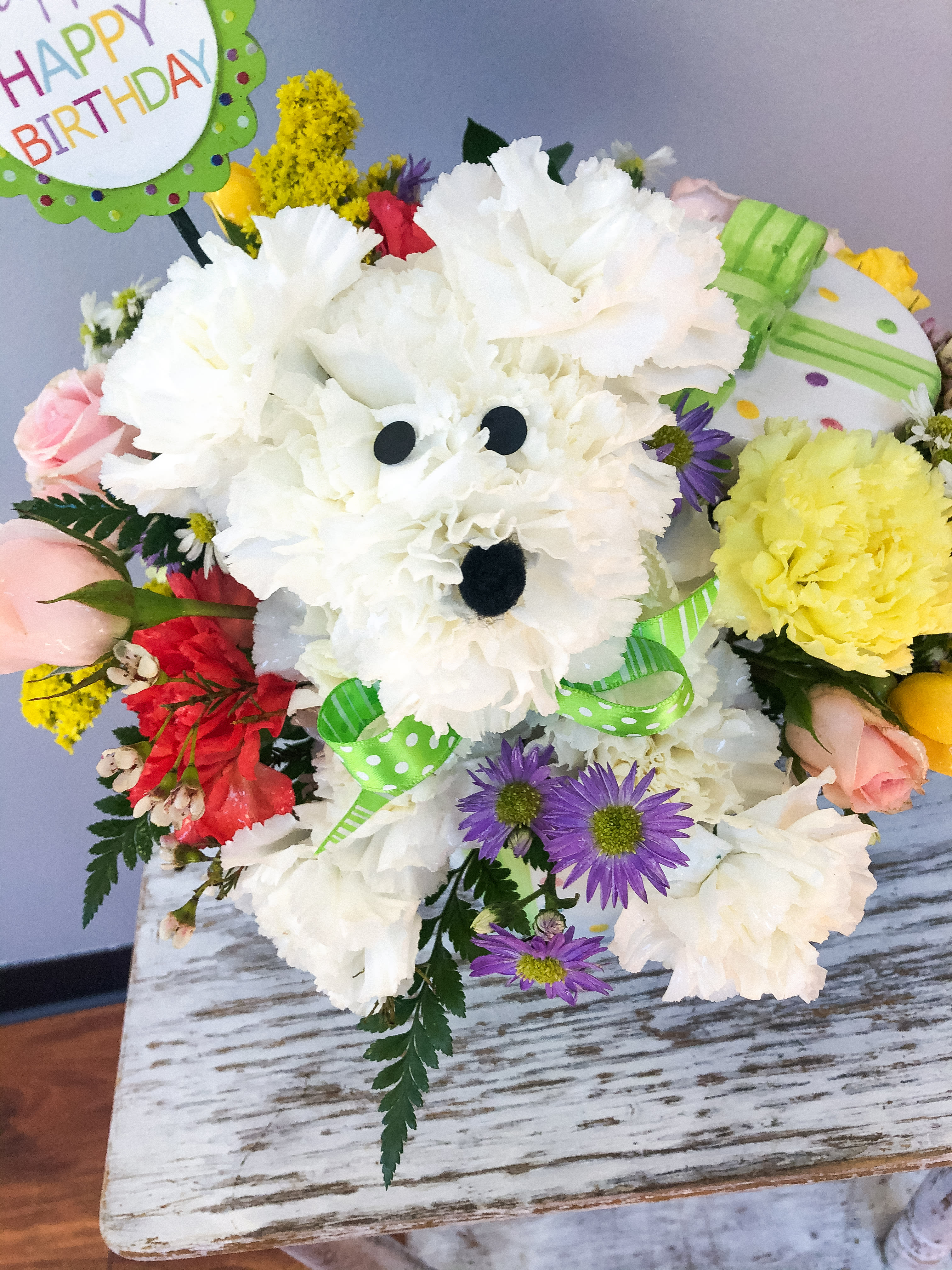 Birthday Puppy Flower Arrangement