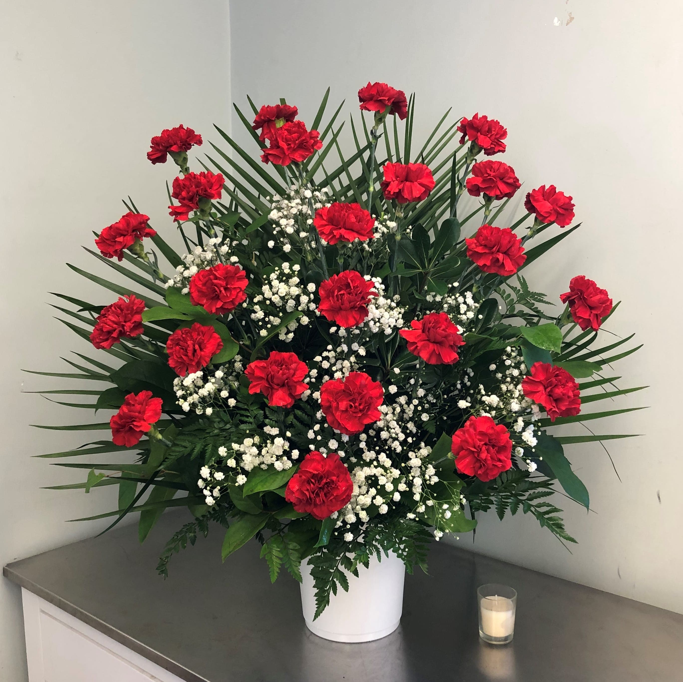 Traditional Carnation Funeral Basket in Peabody, MA Evans Flowers