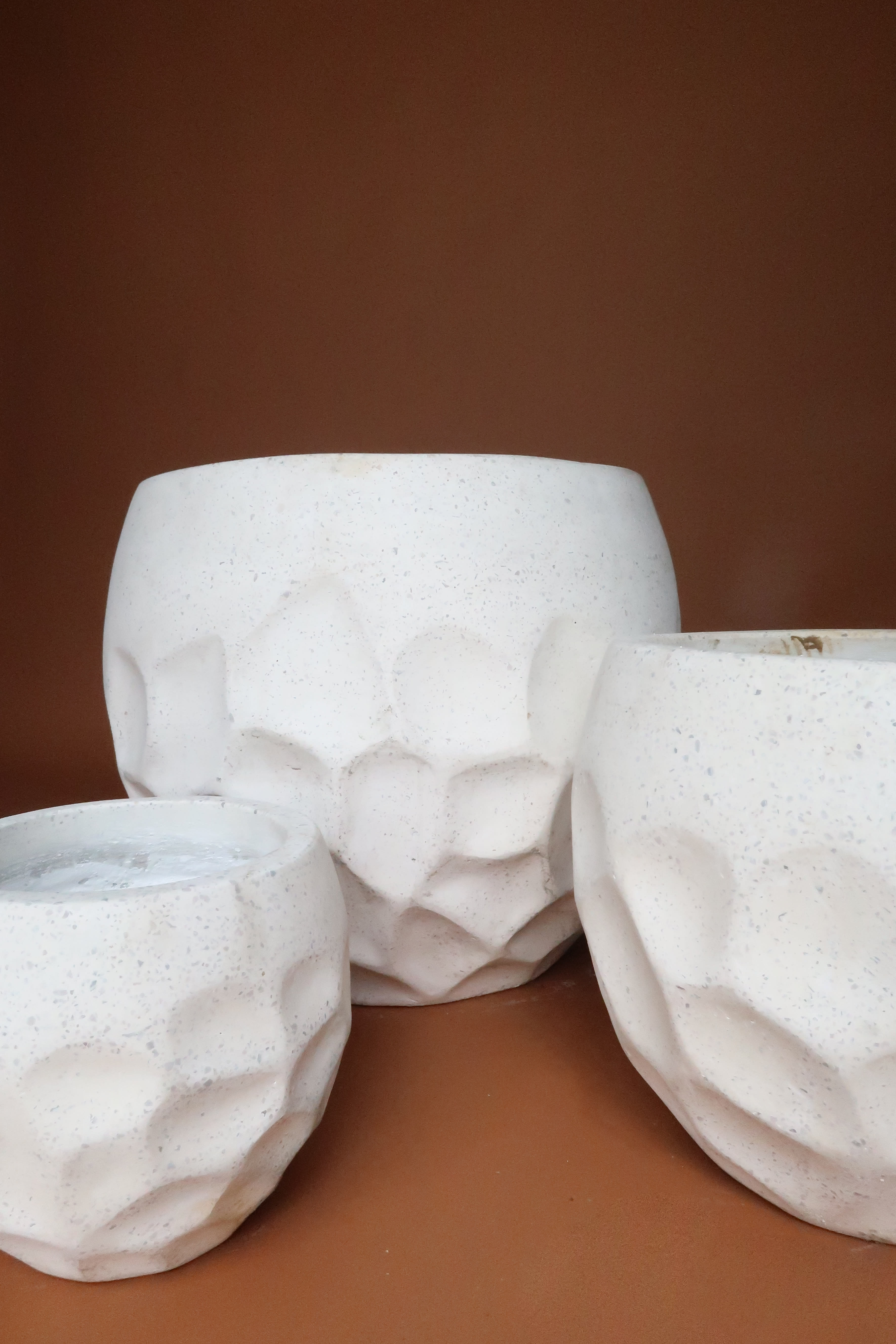 Round Terrazzo White Planter in Miami, FL | Avant Gardens