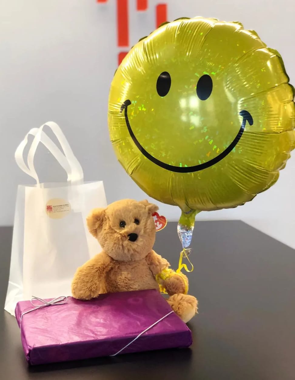 MEDIUM TEDDY BEAR, MYLAR BALLOON, AND LARGE BOX OF CHOCOLATES in Arlington, VA | Twin Towers Florist