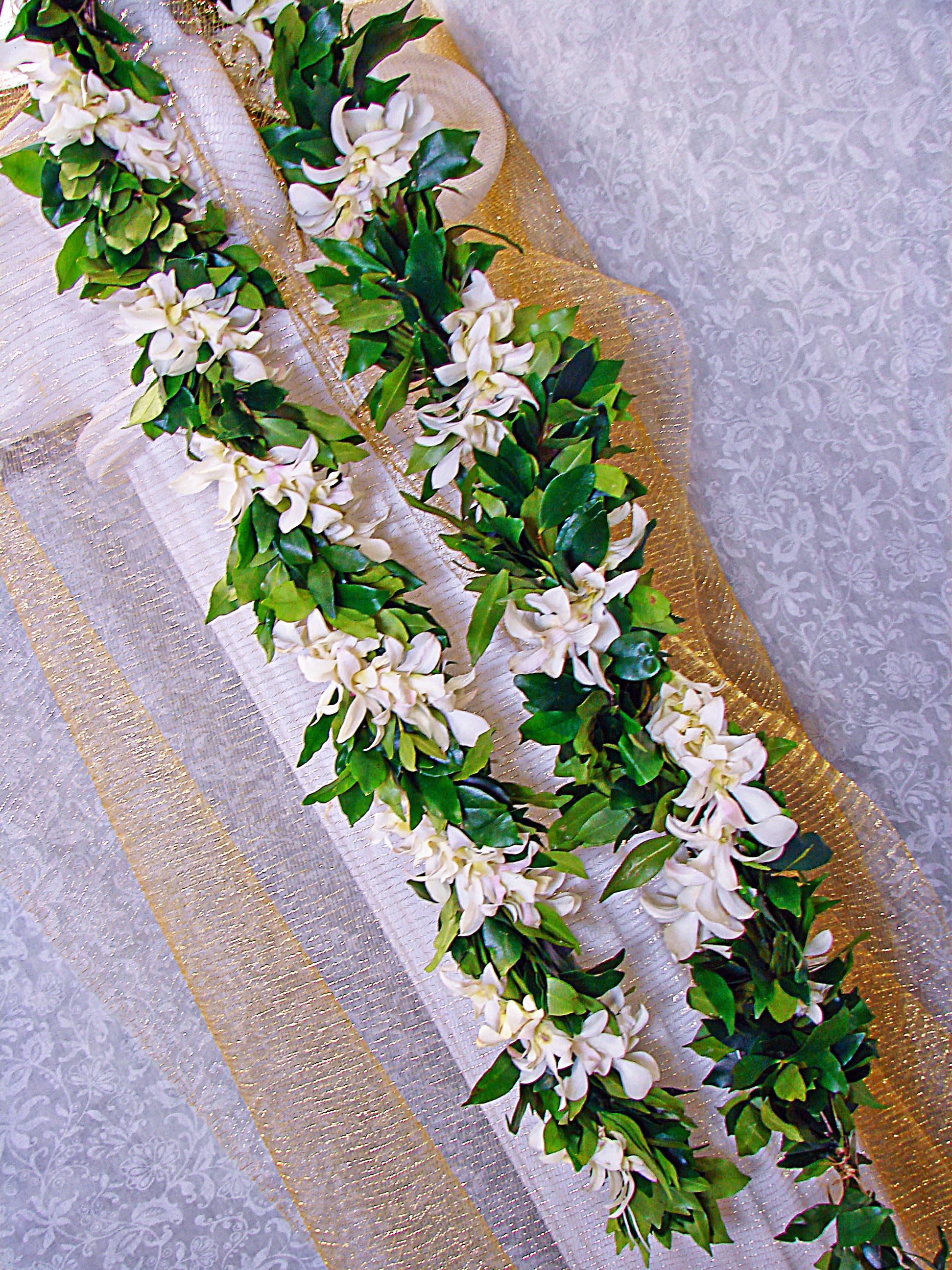 Hawaiian Royal Maile Lei with White Orchid in Honolulu, HI Watanabe