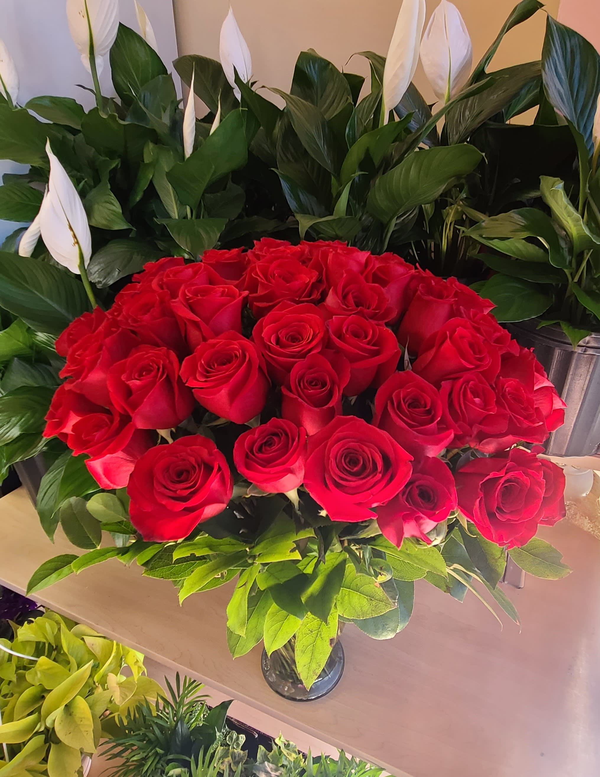 70 Single Red Rose Bouquet with Fillers
