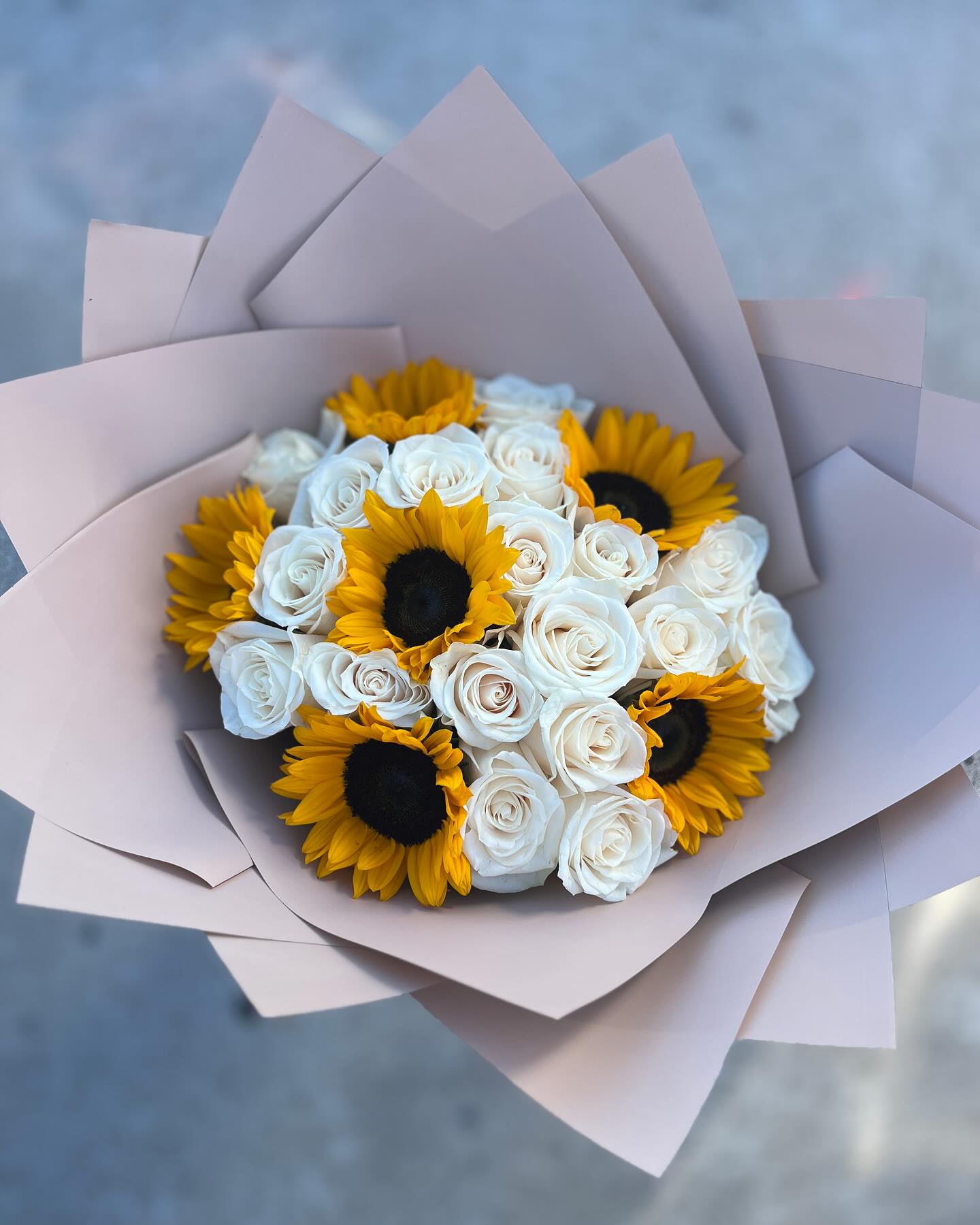 Sunflower and white sale roses