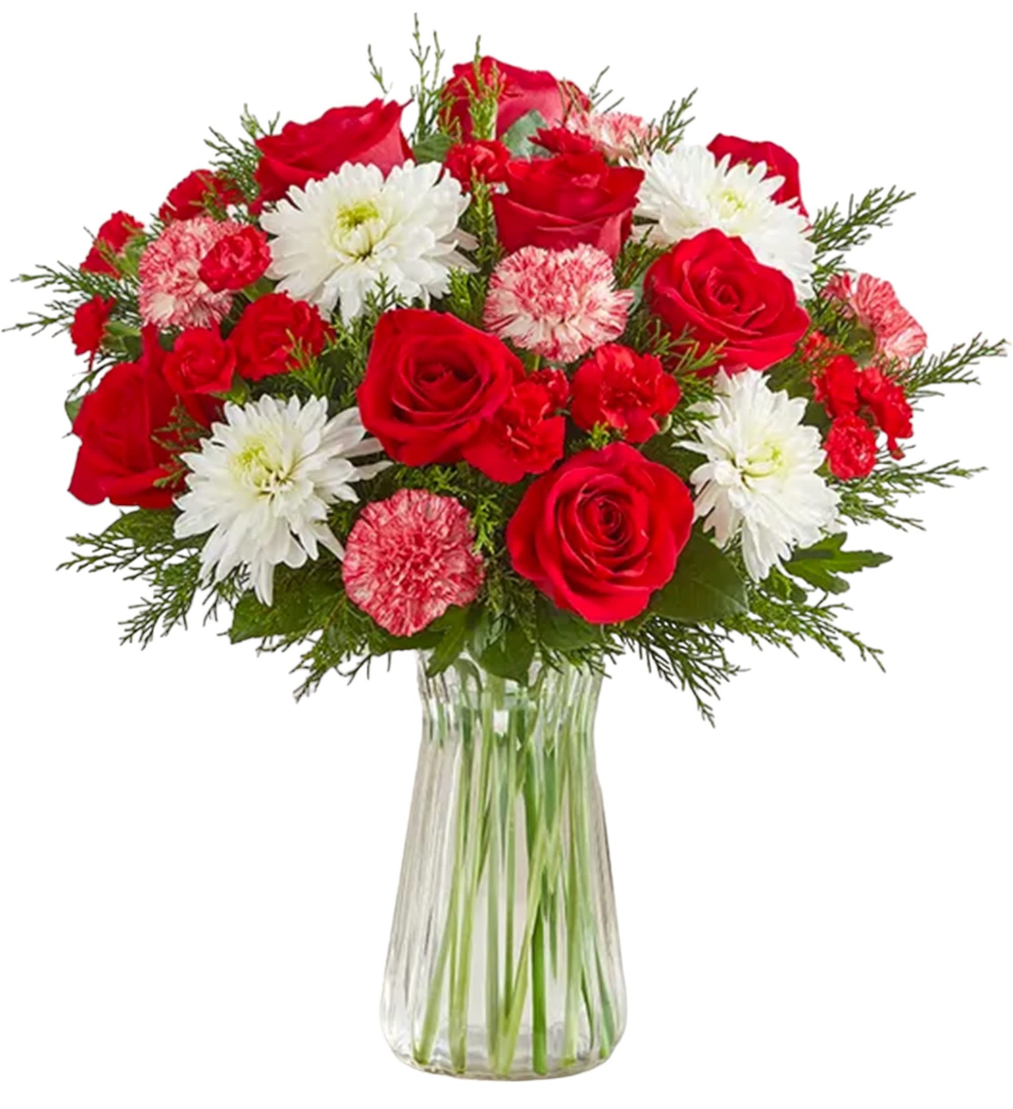 💐 Santo Domingo Hearts and Diamonds - Flower Delivery, 30 Red Carnations  and White Babys Breath