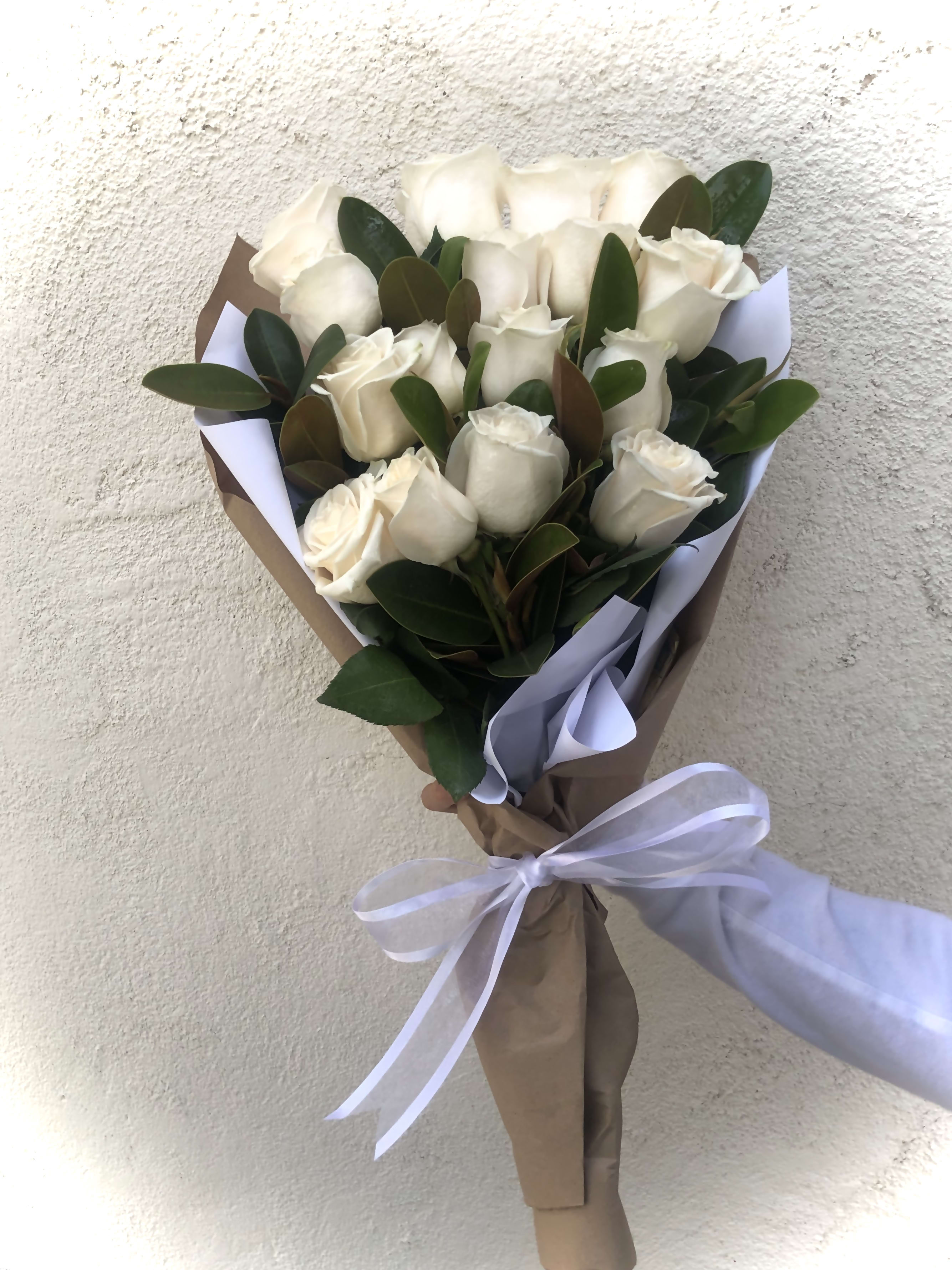 Divine Elegance White hand wrapped rose bouquet by Orchids Little Secret  Boutique