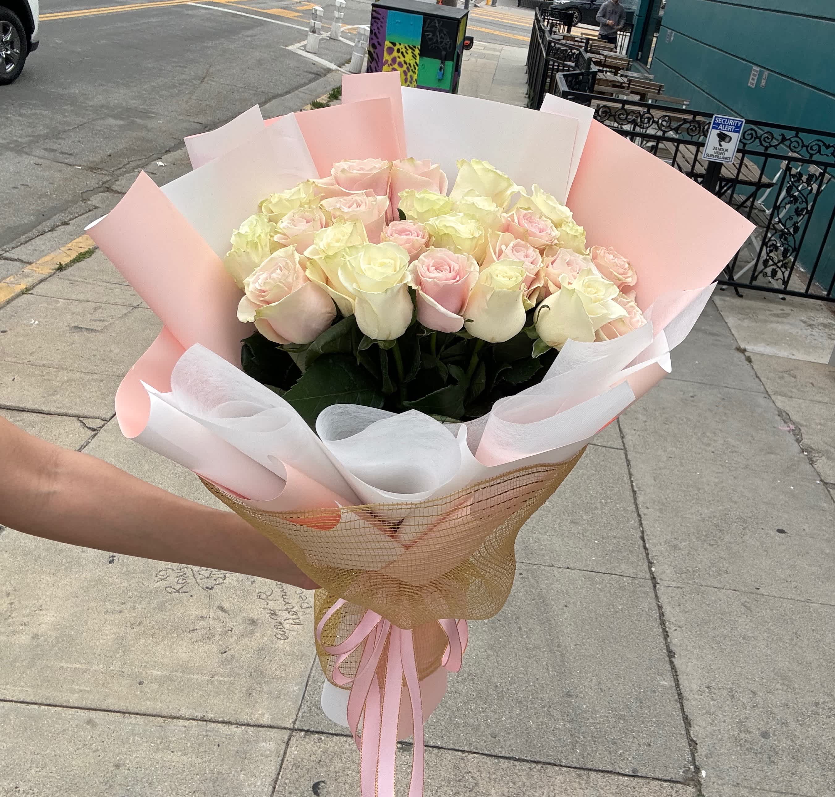 Just pink and white roses