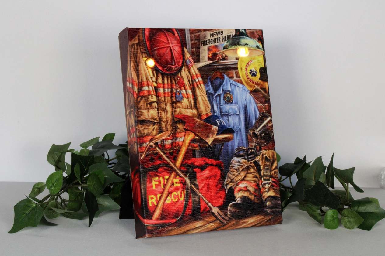 Firefighter 8x6 Lighted Tabletop Canvas in Laredo, TX Garza's Floral