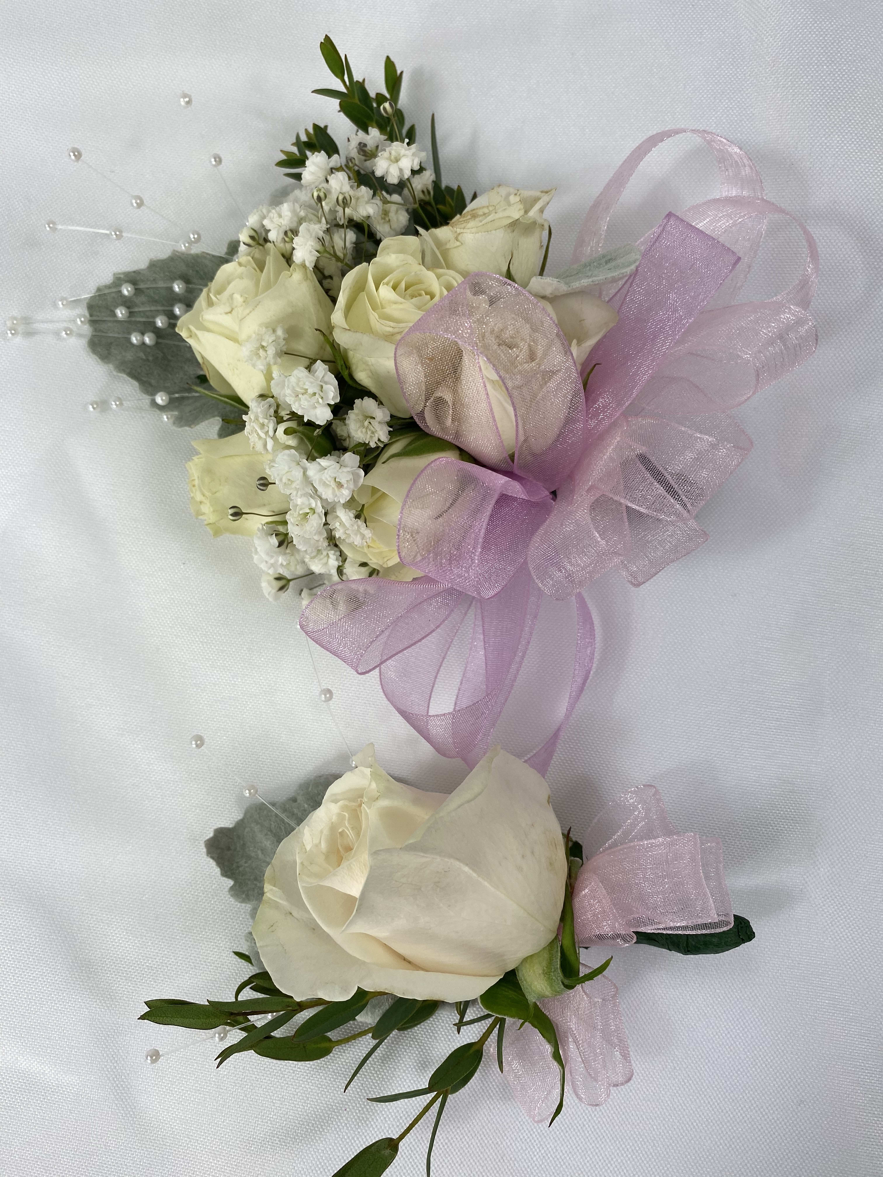 Corsages and Boutonnieres for High School Formals White Roses in