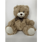 Plush teddy bear with a checkered bow tie