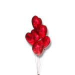 Cluster of red heart-shaped balloons on strings