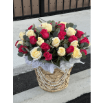 Tender Basket for the First Year of Married Life with Pink and White Roses