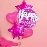 Pink birthday balloon bouquet with star and heart balloons