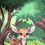 Cartoon deer standing in a forest scene