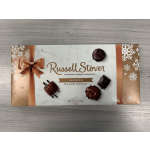 Box of assorted Russell Stover milk and dark chocolates