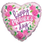 Heart-shaped pink Mother's Day balloon with floral graphics