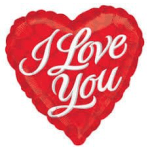 Red heart-shaped balloon with "I Love You" text