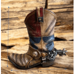 Decorative cowboy boot with a Texas flag design and star accents