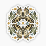 Decorative butterfly sticker with leaf and dot accents
