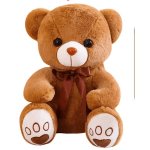 Brown teddy bear with a ribbon bow on a white background