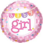 Pink baby girl foil balloon with polka dots