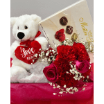 Flowers, Teddy Bear and Chocolate