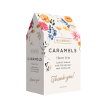 Box of McCrea's caramels with floral print and thank-you text