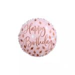 Pink birthday balloon with rose-gold confetti and text