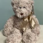 Plush teddy bear with a satin ribbon bow