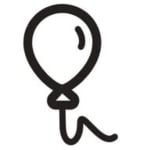 Black line drawing of a balloon on a white background