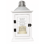 White memorial lantern with a printed sympathy message
