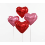 Four heart-shaped balloons in red and pink on sticks