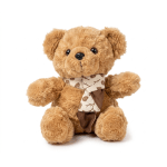 Plush teddy bear with a patterned scarf on a white background