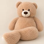 Large beige teddy bear plush sitting against a plain background