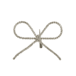 Silver rhinestone bow ornament on a white background