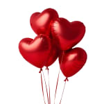 Cluster of red heart-shaped balloons on strings