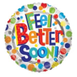 Round balloon with colorful "Feel Better Soon" text