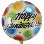 Round foil balloon with colorful dots and "Happy Anniversary" text
