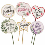 Set of decorative message picks for birthday, Mother's Day, and get well