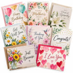 Assorted greeting cards with floral and heart designs