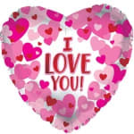 Heart-shaped balloon with pink hearts and the words I LOVE YOU