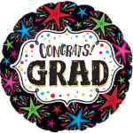 Round balloon with colorful fireworks and "Congrats Grad" text