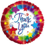 Round multicolor thank-you balloon with stars