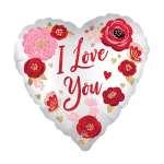 Heart-shaped balloon with "I Love You" and floral decorations