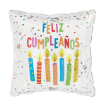 Birthday balloon with colorful candles and Spanish text