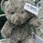 Teddy bear with a plaid ribbon and store tag
