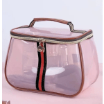 Pink transparent cosmetic bag with a top handle and zipper
